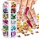 Herbst Nägel Glitzer Pailletten, 12 Farbe Ahornblätter Nägel Glitzer, 3D Holographic Fall Glitzer für Nägel, Gold Leaf Nagel Sequins Stickers Nagel Deko Herbst Nägel Glitzer