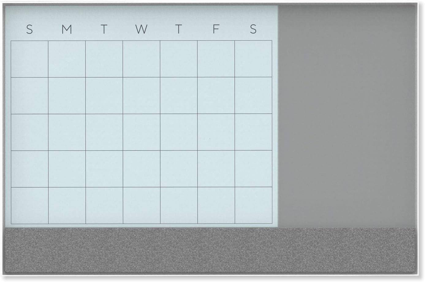U Brands 3N1 Magnetic Glass Dry-Erase Monthly Calendar Board, 24" X 18", White/Gray Surface, White Aluminum Frame (3196U00-01)