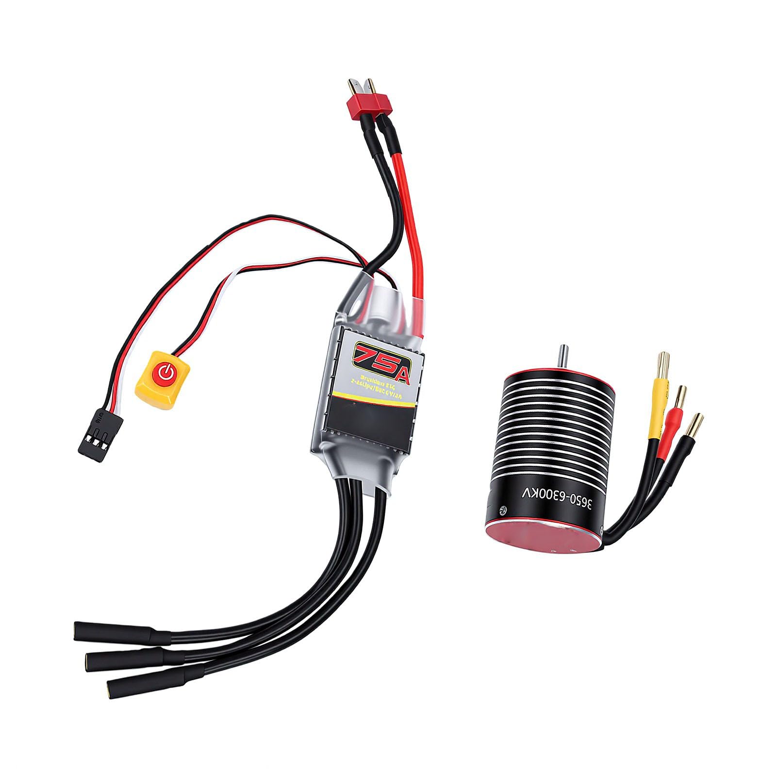 Keenso Bezszczotkowy Silnik i Zestaw ESC, Bezszczotkowy Silnik 6300KV RC z 75A ESC, Aluminiowy Radiator CNC 6061, Wodoodporny System dla 1 10 Kierowców Samochodów RC i łodzi