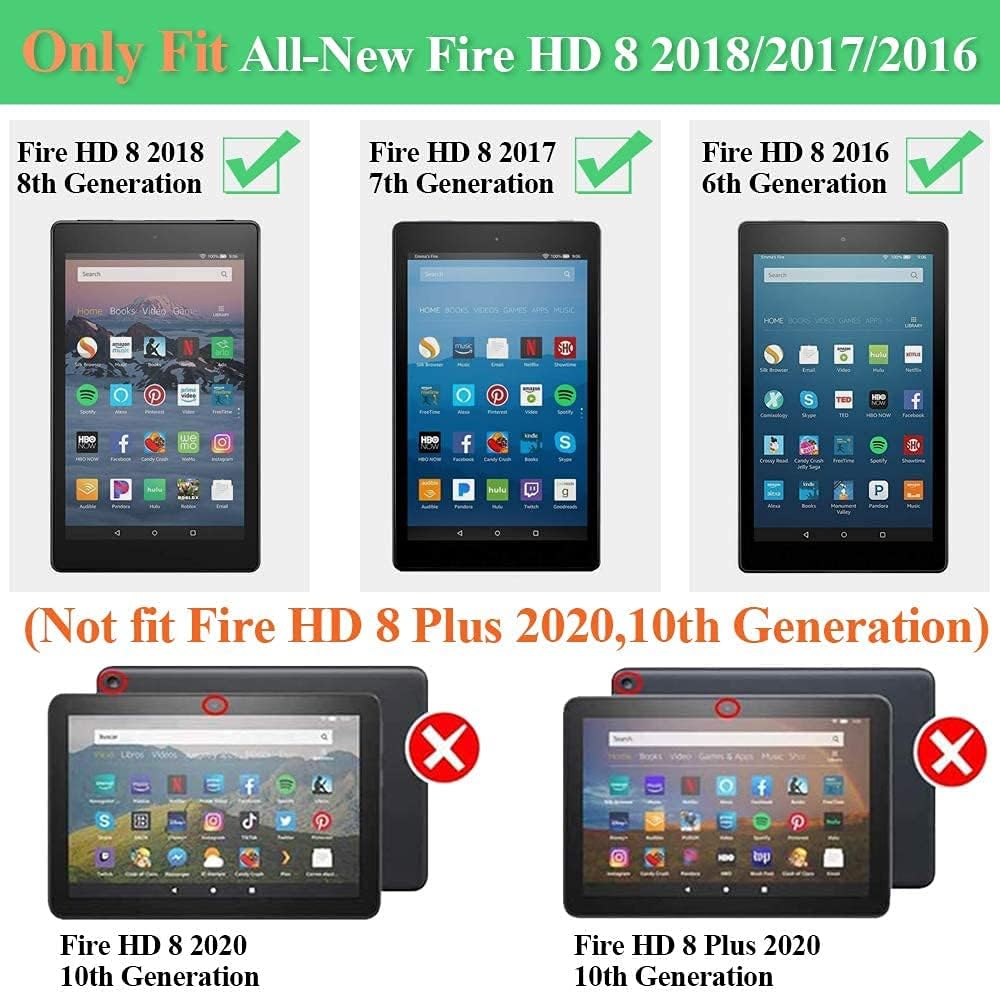 Cover for Fire HD 8 Tablet Previous Generation (6th/7th/8th Generation, 2016/2017/2018 Releases), UGOcase Synthetic Leather Auto Sleep Wake Corner Protection Shell Cover, Embossed Butterfly Dark Blue