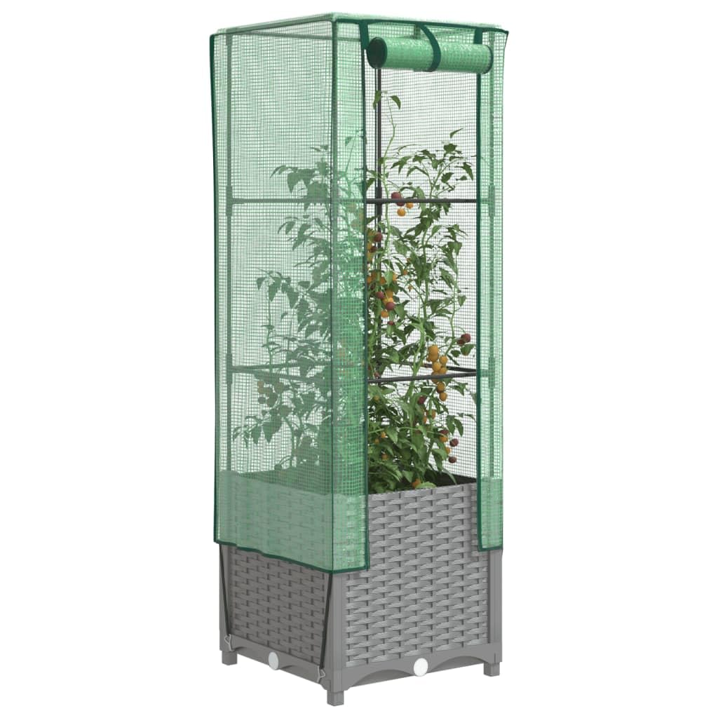 JHQHSM Raised Bed with Greenhouse Cover Rattan Look 40x40x139 cm, Polypropylene Planter Box with Sturdy Iron Frame and Water-Resistant Polyethylene Cover for Plants Vegetables Herbs