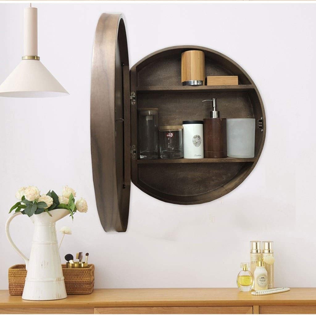 Armadietto da bagno rotondo con specchio nero con ripiano per WC, trucco, spogliatoio, da appendere alla parete, 60 x 60 x 13 cm