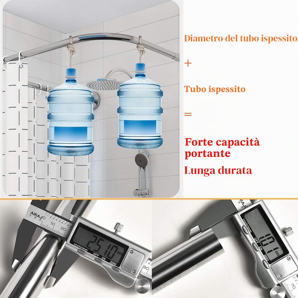 Asta per Tende da Doccia Angolare L Shaped Telescopica Barra Bastone Tenda Doccia A Pressione 304 Acciaio Inossidabile per Bagno Negozio di Abbigliamento,60 to 90 x 80 to 130cm