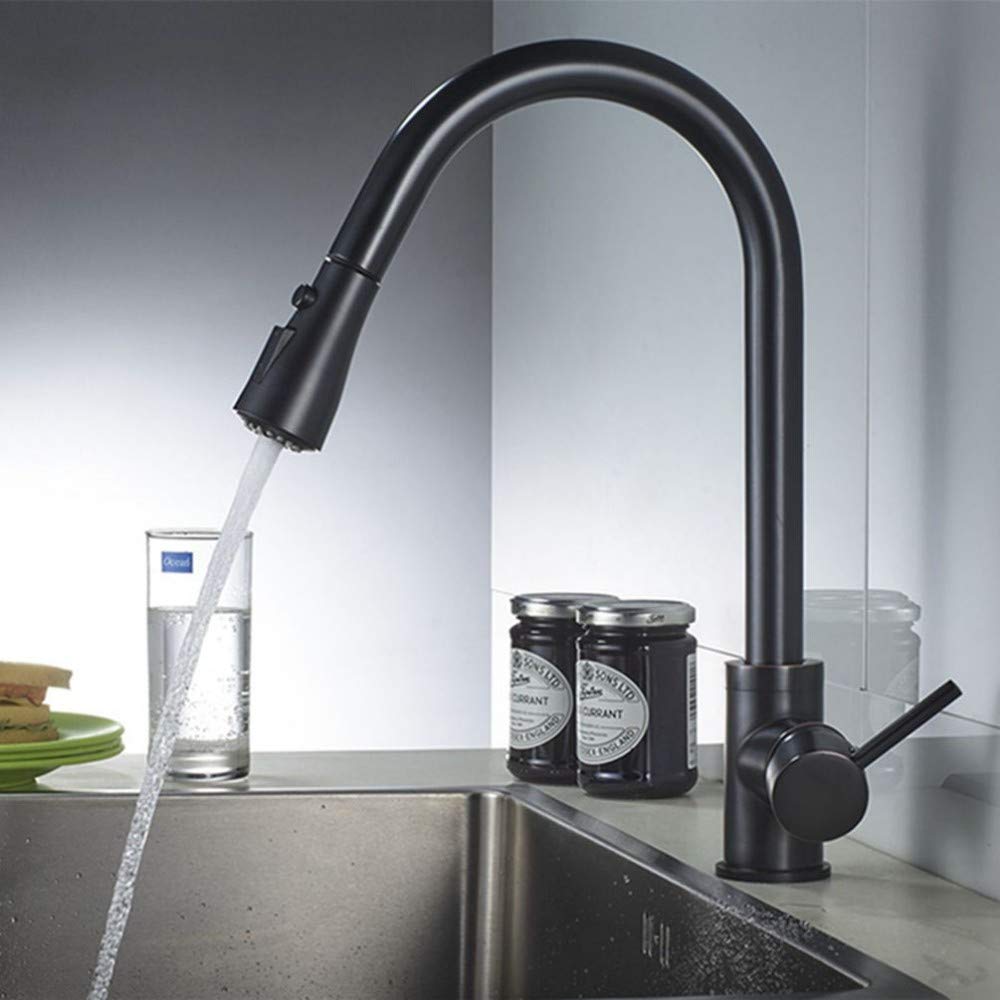 ZYCHSJXA Black Pull Out Kitchen Faucet 3 Function Brass Mixer Sink Faucets Tap 360 Degree Swivel