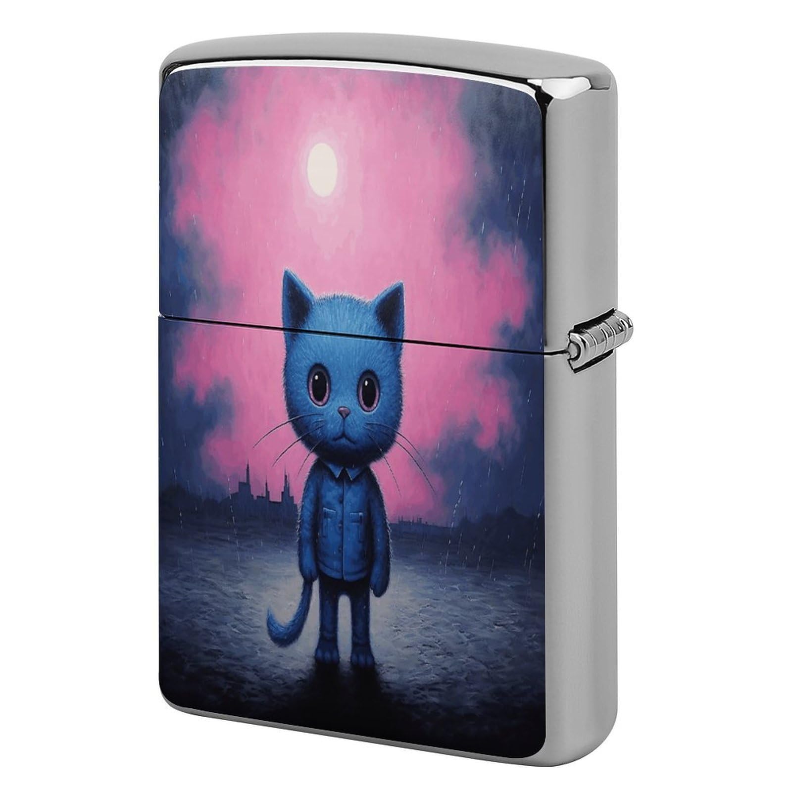 Fekiloot Style Dark Blue Cat Lighter Case Cover Metal Lighter Case