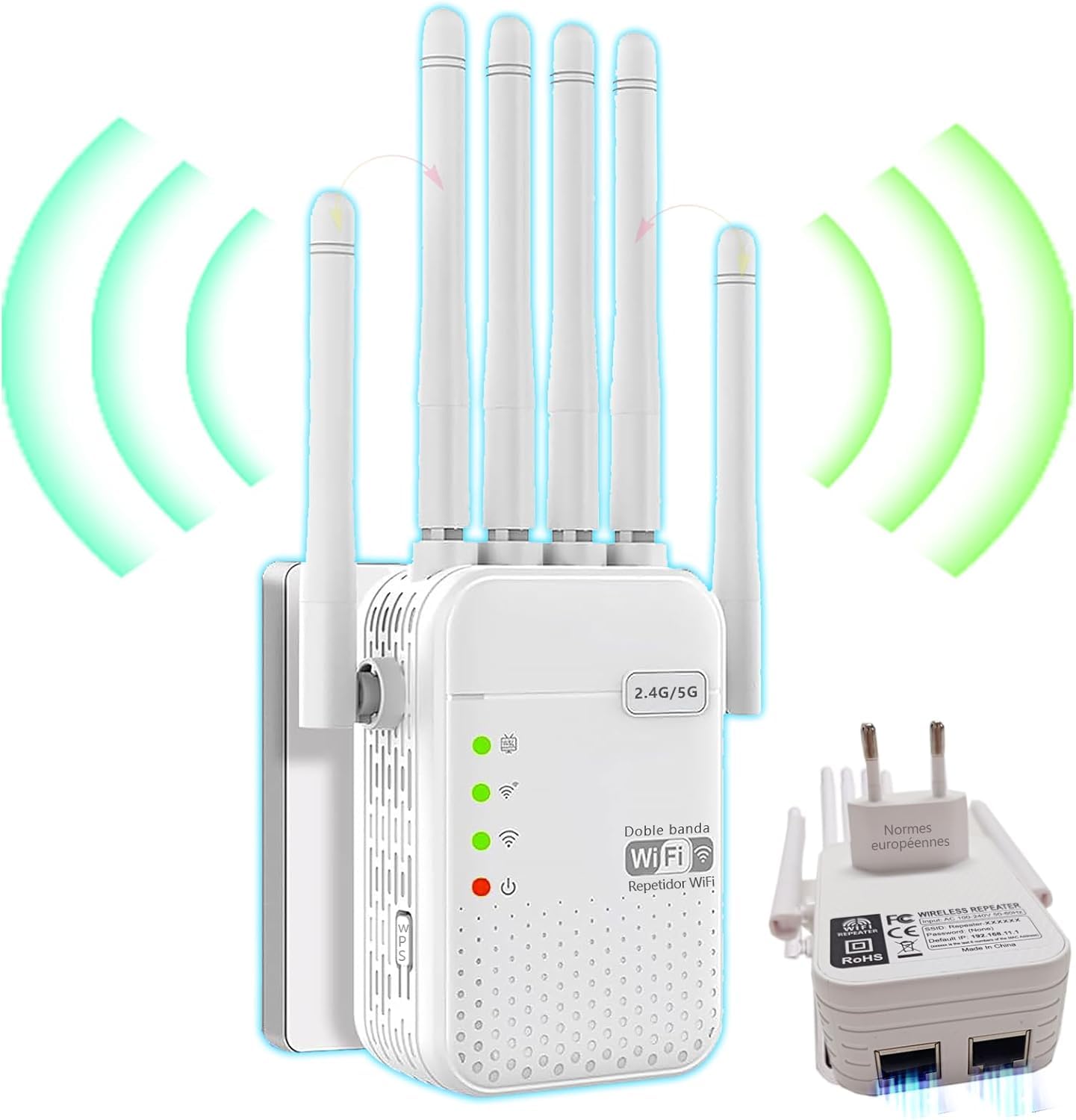 Répéteur WiFi 6 AC1200M(2,4) GHz Double Bande avec 2 Ethernet Ports 6 antennesoffrant Une pénétration du Signal Ultra-puissante à 360° à Travers Les Murs, Adaptée aux Bureaux et aux Maisons.