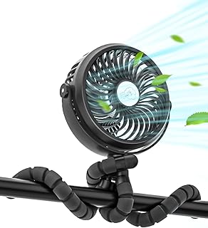 Baby Stroller fan, 12hrs Battery Rechargeable Fan, Portable Fan with Flexible & Windable Tripod, 3 Speeds and LED Lighting Available…