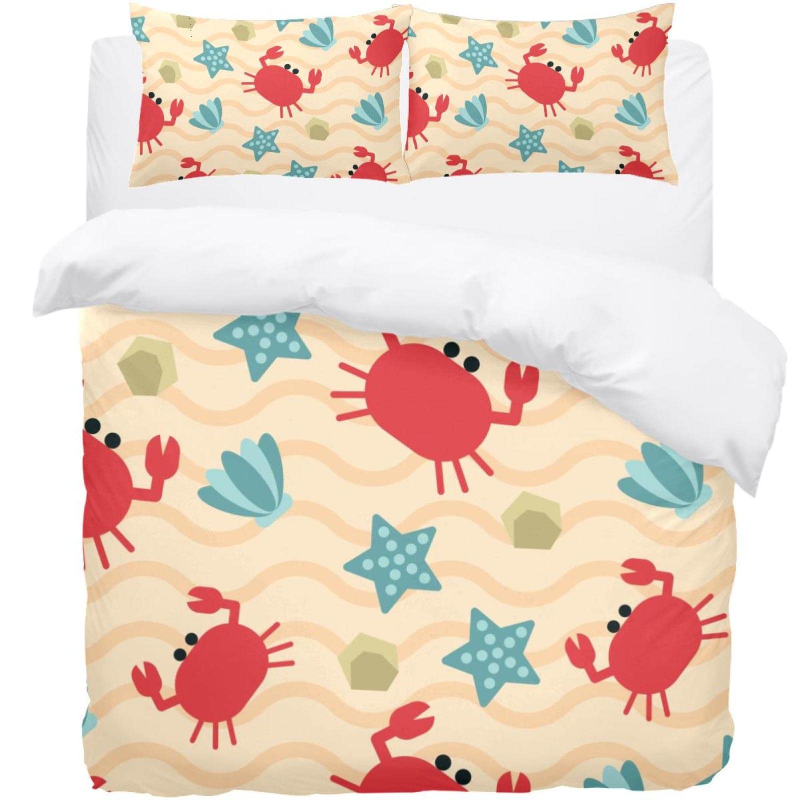 Housse de couette crabe rouge hypoallergénique et douce pour lit simple
