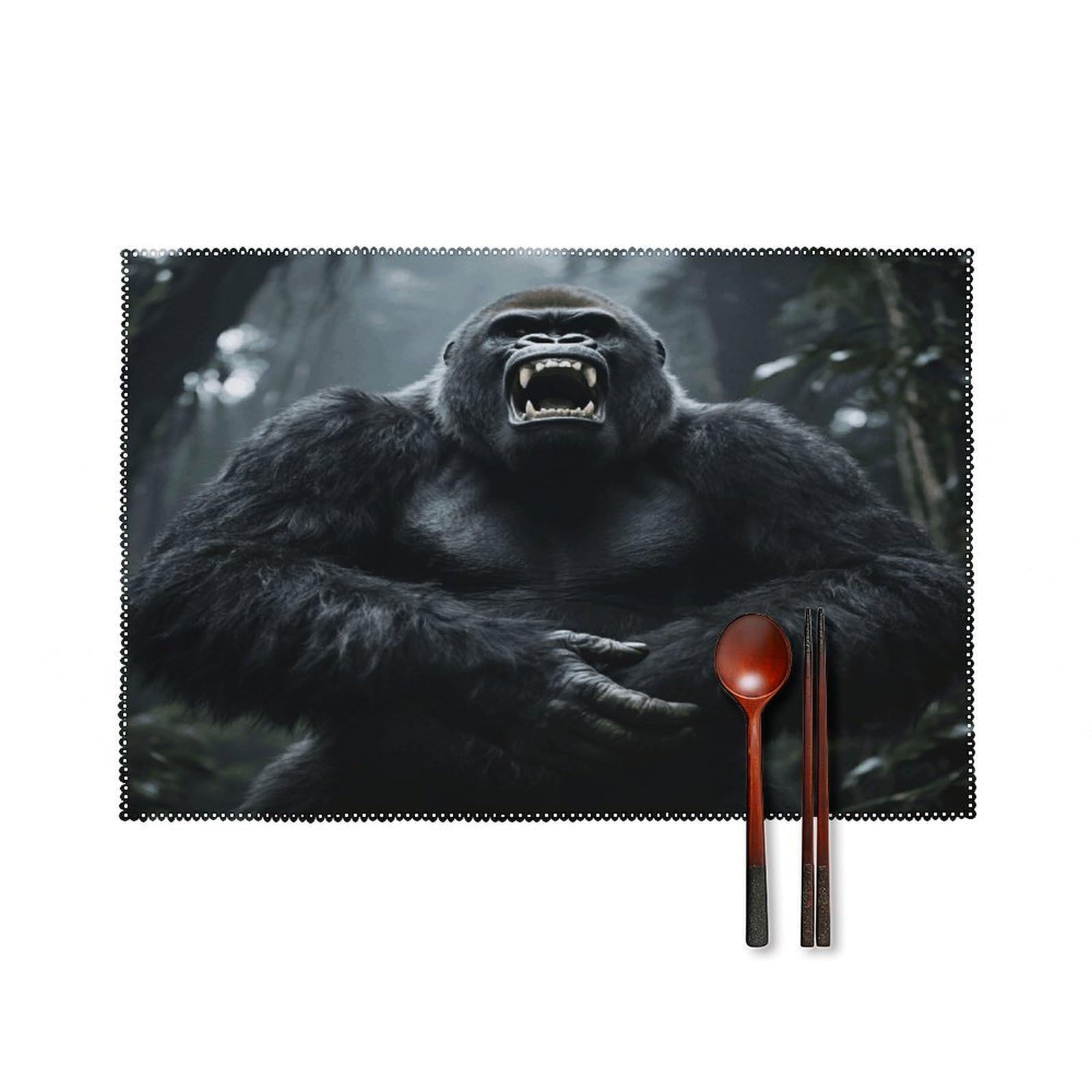 Angry Gorilla Placemats Set of 6 Non-Slip Stain Resistant Indoor Outdoor Table Mat Washable Cloth Place Mat Fashion Kitchen Placemat for Dining Table Decoration 17.7x11.8 in