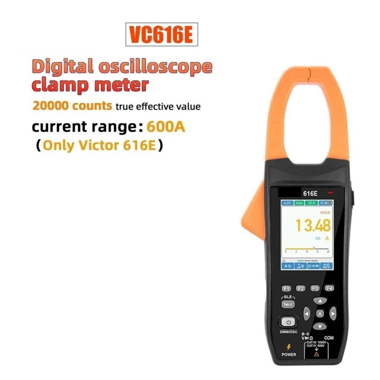 Osciloscopios, Pinza amperimétrica para osciloscopio 3 en 1 VC 616E 616F 19999 recuentos Medidor Bluetooth con carga directa USB(VC616E)