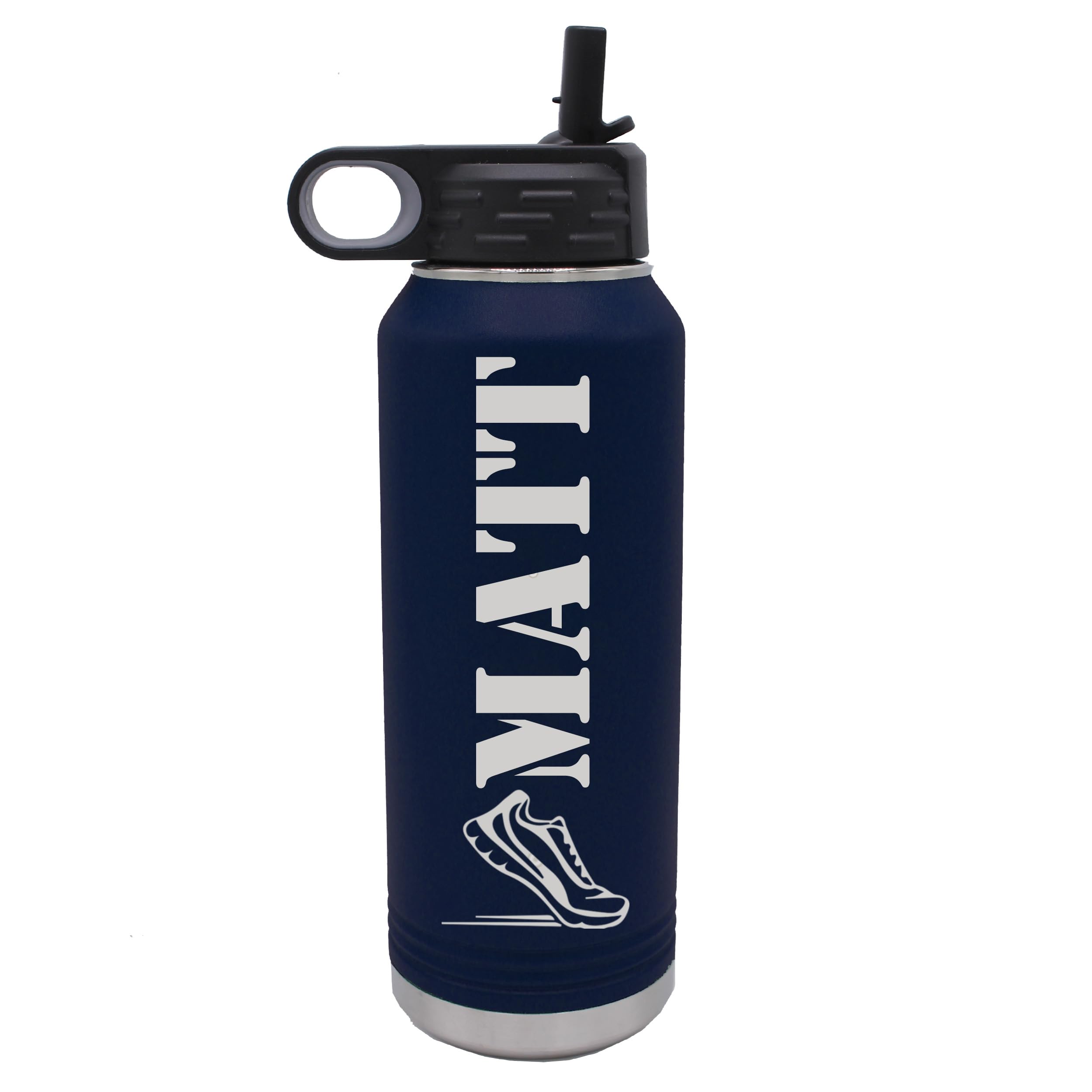 Custom Engraved Kids 32 oz Insulated Stainless Steel Powder Coated Sports Water Bottle with Lid and Straw - Personalized and Monogrammed