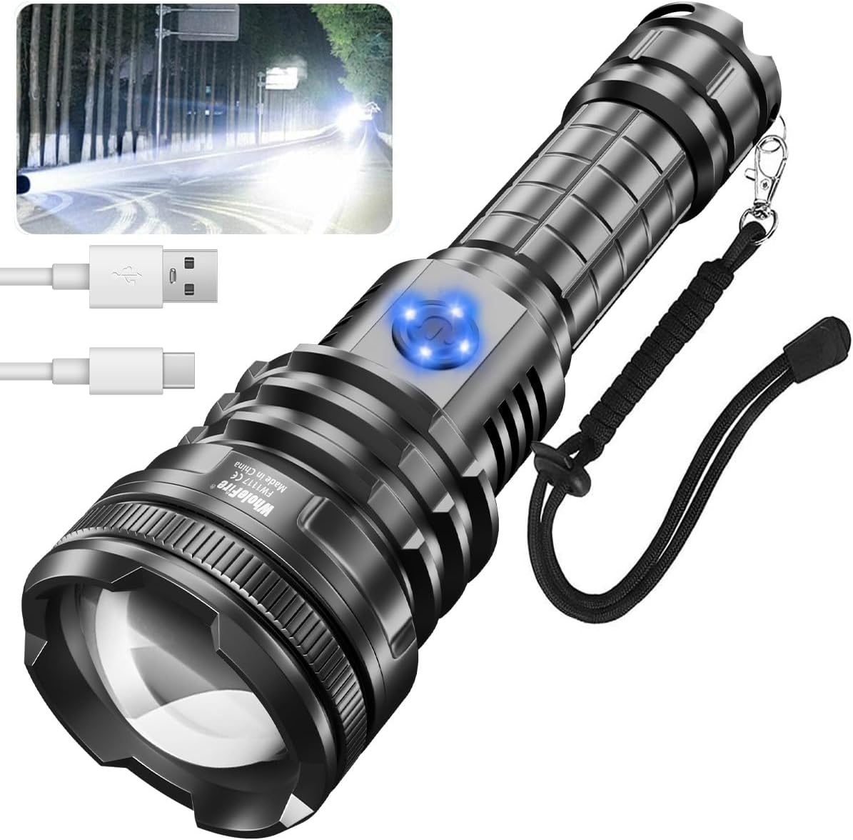 90000 Lumens Torches LED Super Bright Rechargeable, Tactical LED Torch Battery Powered, 5 Modes Telescopic Torch, Thickened Lens and Long Lasting, IPX4 Waterproof for Hiking Camping