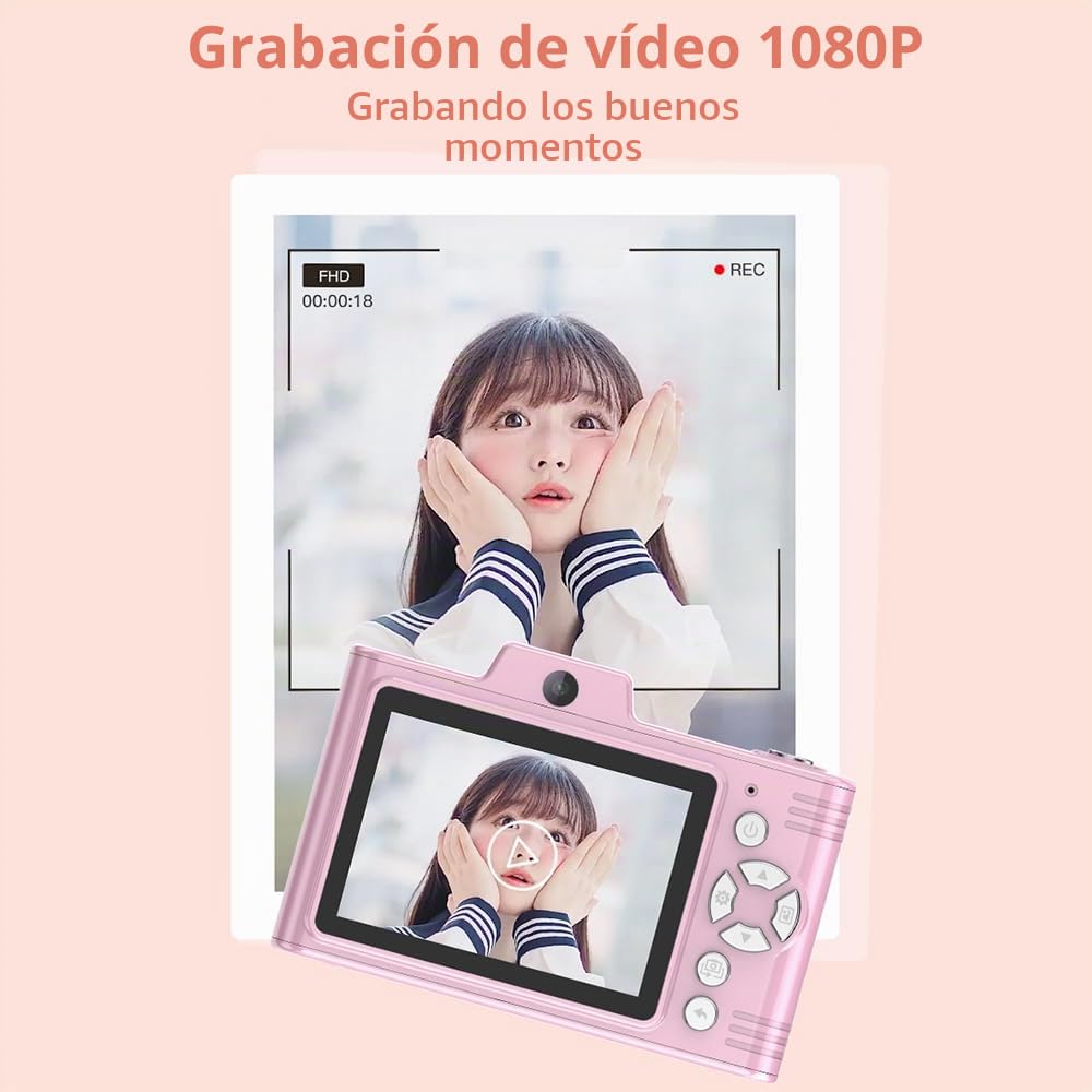 Andoer Cámara de Fotos, 1080P 48MP Cámara Digital Compacta Recargable 2.8 Pulgadas Camara de Fotos Digital con Zoom 8X Camara Digitales Compacta para Principiantes, Niño, Adulto(Rosa)