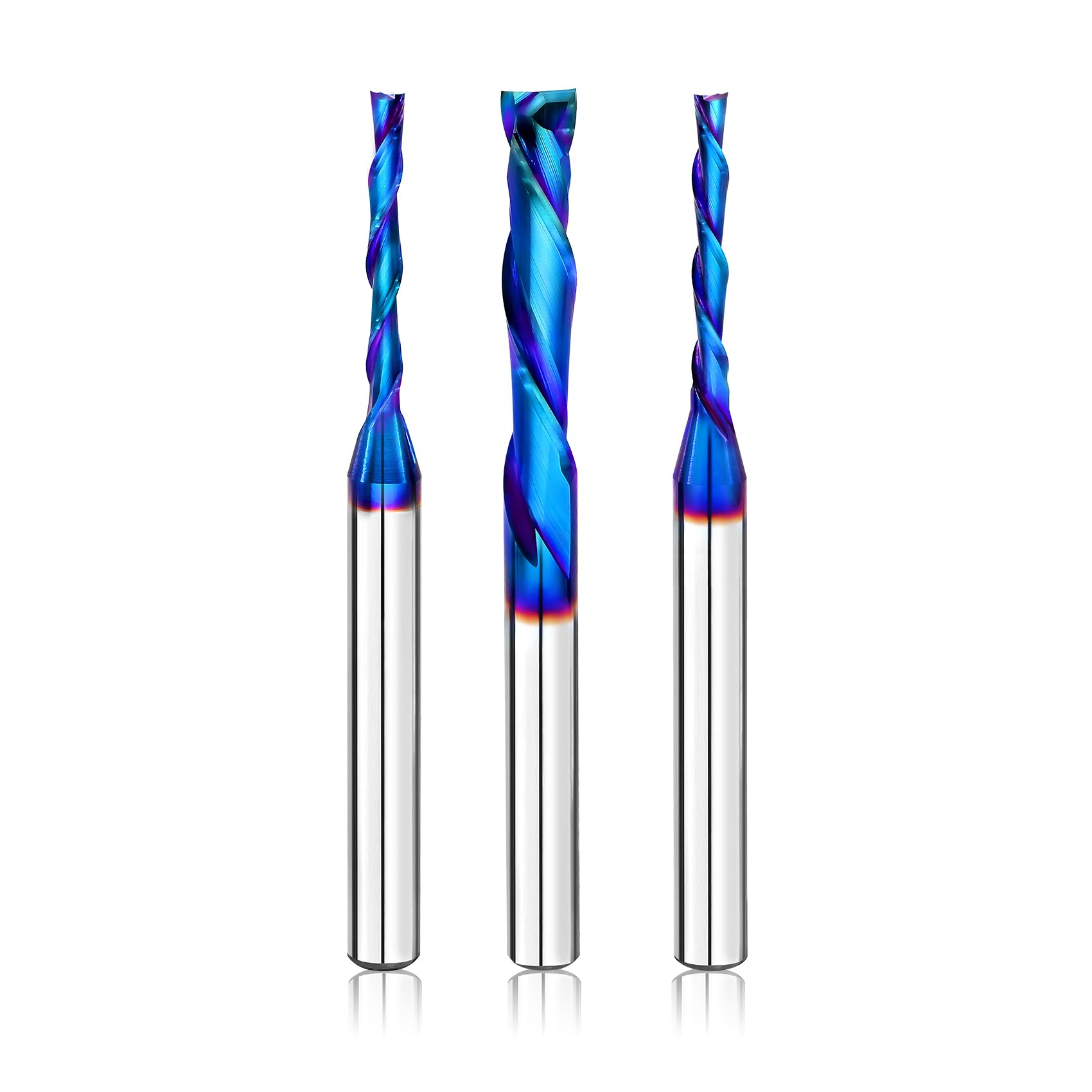 BGTEC Spirale Fresa Fresa CNC，2-flute End Mill bit Gambo 6.35 mm con Rivestimento Nano Per Rifilare e Intagliare il Legno per fresa CNC Up&Down&Compression Cut 3 pezzi