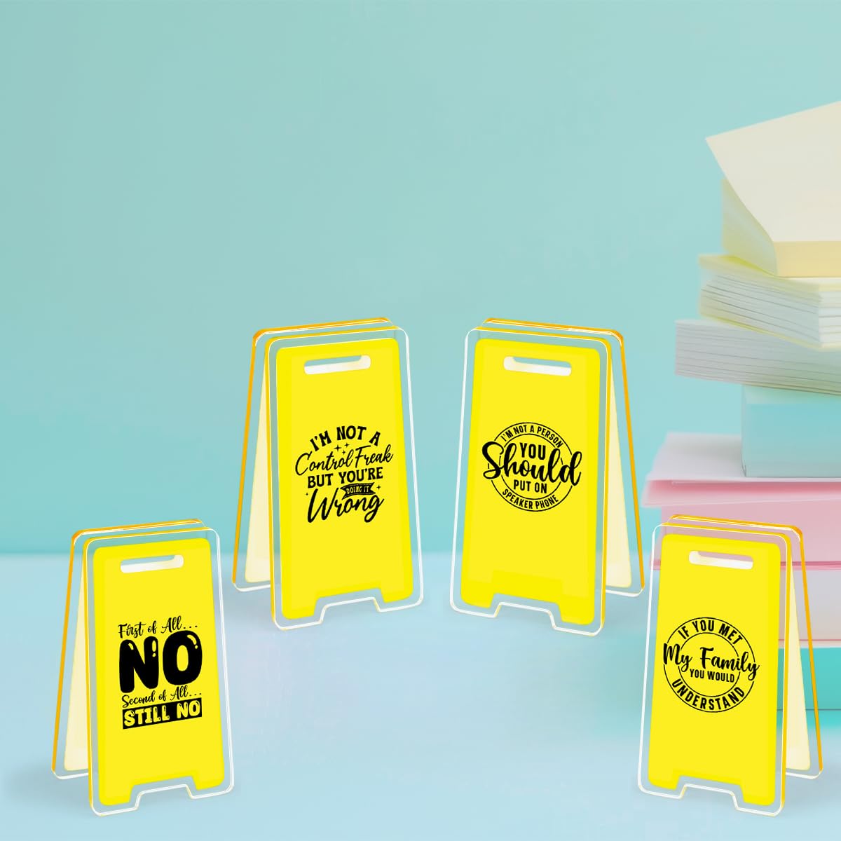 Funny Team Office Gifts, Sarcastic Office Quotes, 4 Pack Acrylic Sticky Note Holder Gift for Colleague Leader Boss Employee Birthday Christmas White Elephant Gifts (Sticky Note Holder-E)