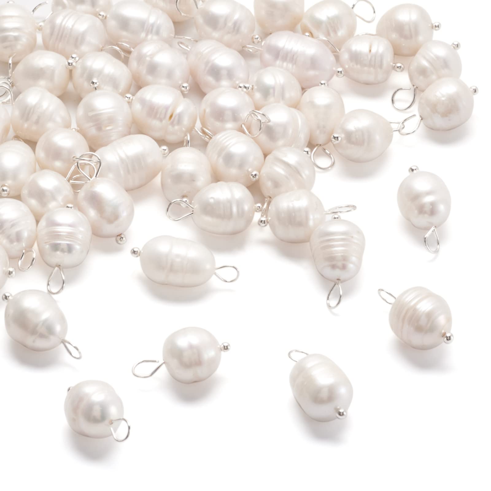 Craftdady 50Pcs Natural Cultured Freshwater Pearl Pendants Silver Plated Pearl Charms with Ball Head Pins for DIY Jewellery Bracelet Making