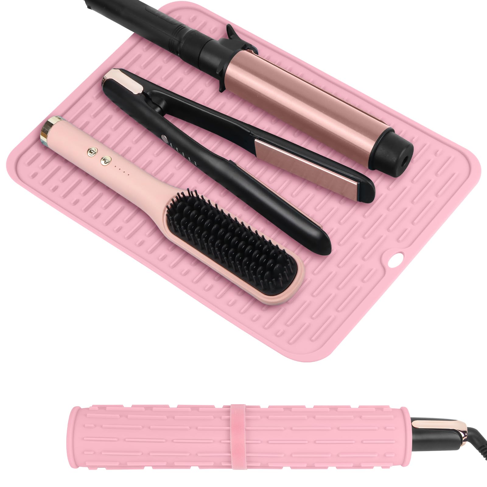 WRORUNER Oversize Silicone Heat Resistant Mat for Curling Irons, Flat Irons, Hair Straighteners and Hot Hair Styling Tools, Portable Hot Tools Cover Pad for Travel Vanity Salon(14.2" x 11.0")