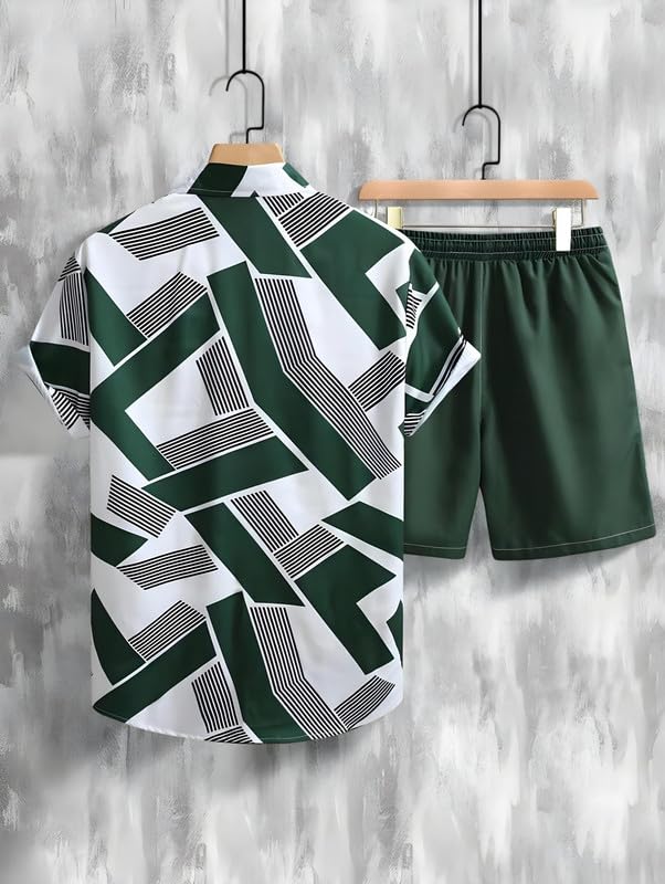 Image of Men's Printed Co-Ord Set | Plus Size Casual Shirt & Shorts Set | Nightwear Pajama Suit, Loungewear, Beachwear & Vacation Outfit Design No Shirt-Short Set10-Parent