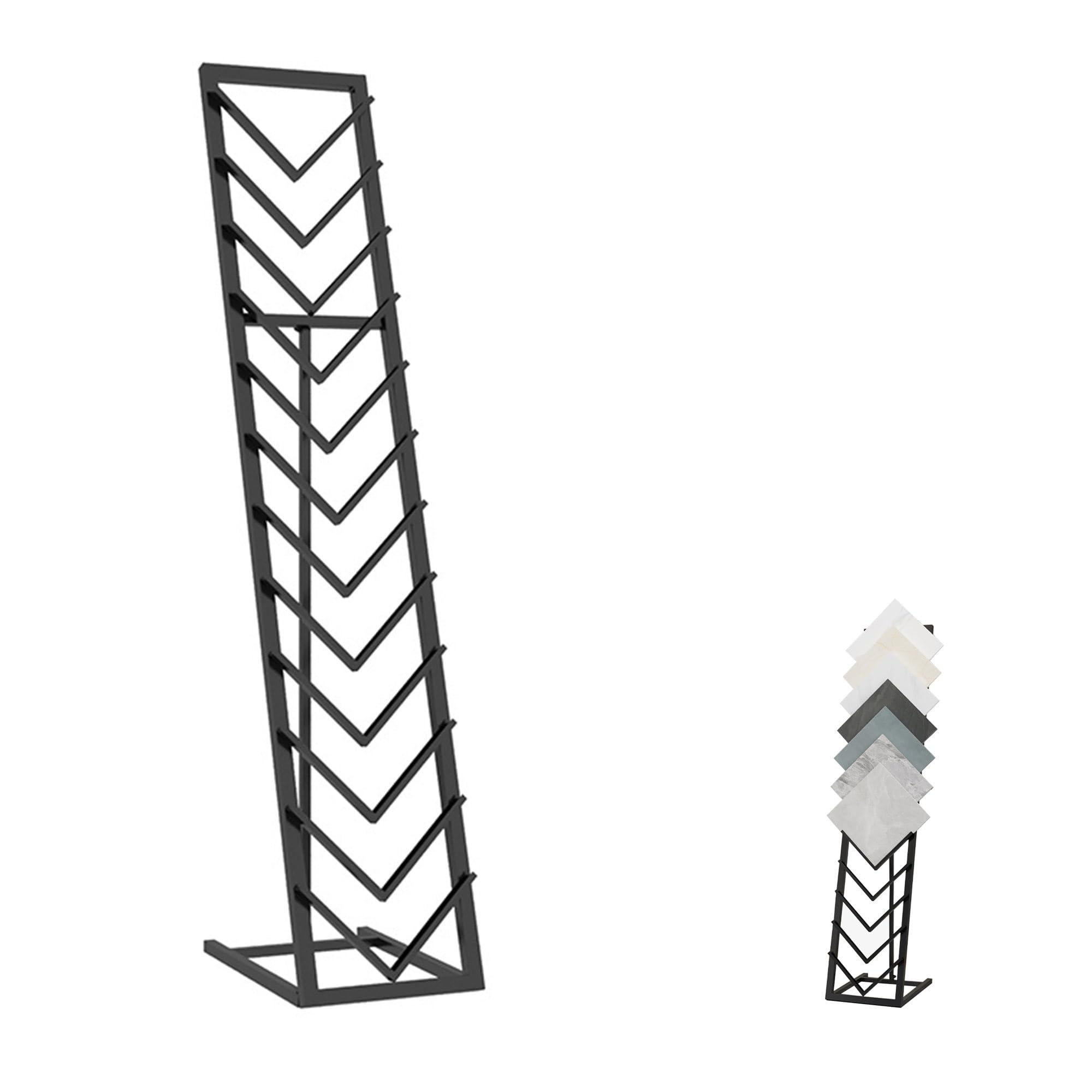 Espositore per Piastrelle in Metallo - Supporto da Pavimento per Piastrelle in Legno, Vetro e Pietra - Stand fieristico e vetrina per Negozi al Dettaglio (Nero, 30x50 cm/11,8x19,7 Pollici)