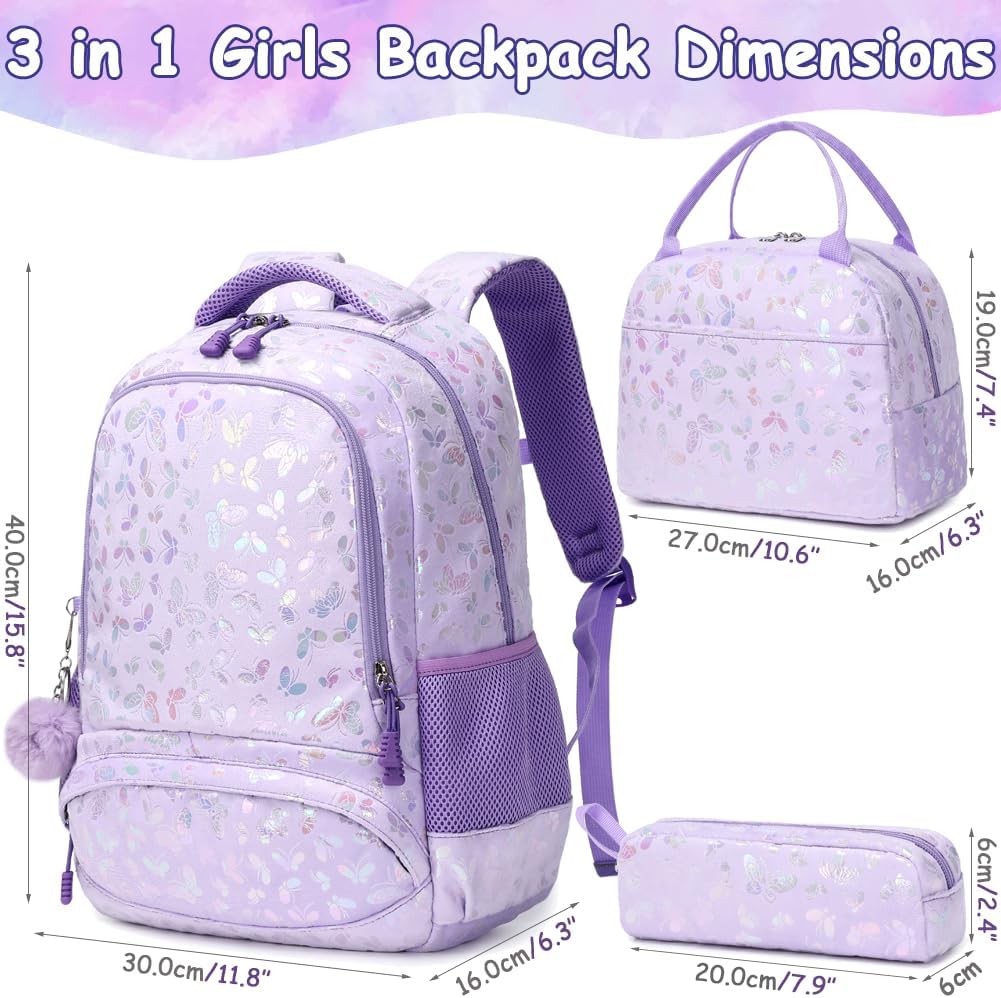 Meisohua Girls Backpack with Lunch Box 3 in 1 Set Kids Backpack for Girls Preschool Kindergarten Elementary School Backpack - Image 2
