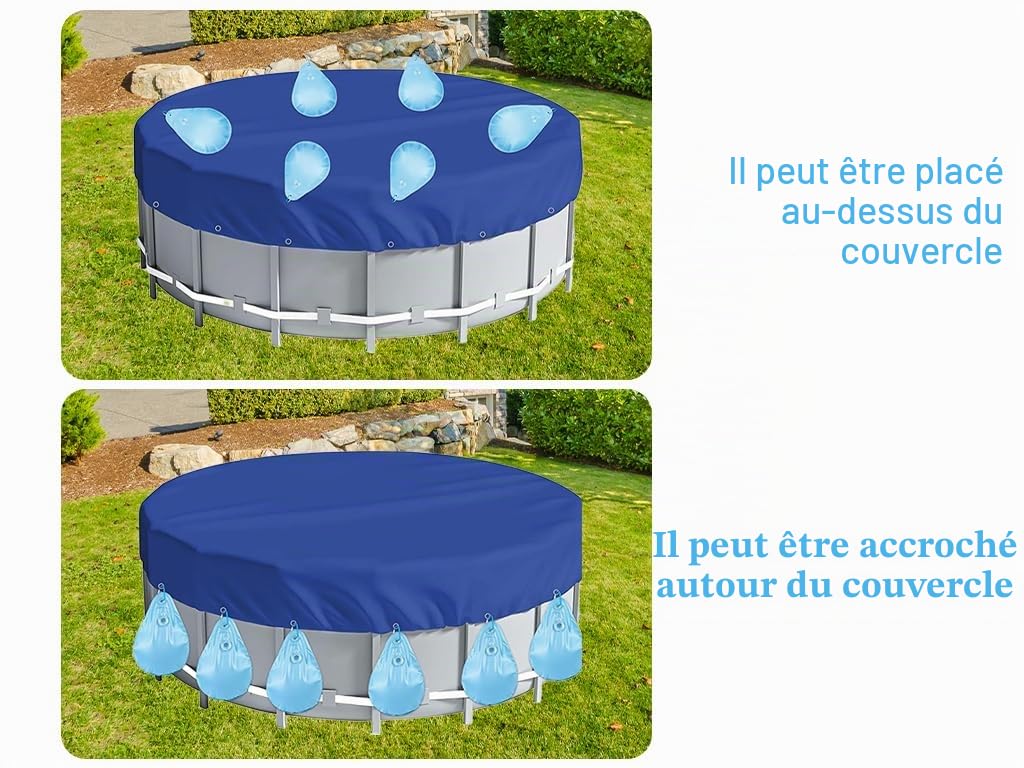 Lot de 10 poids de couverture de piscine - Sacs à eau de piscine - Poids d'eau avec crochets - Sac suspendu épais en PVC pour couverture de piscine - Sac à eau de piscine d'hiver - Pour