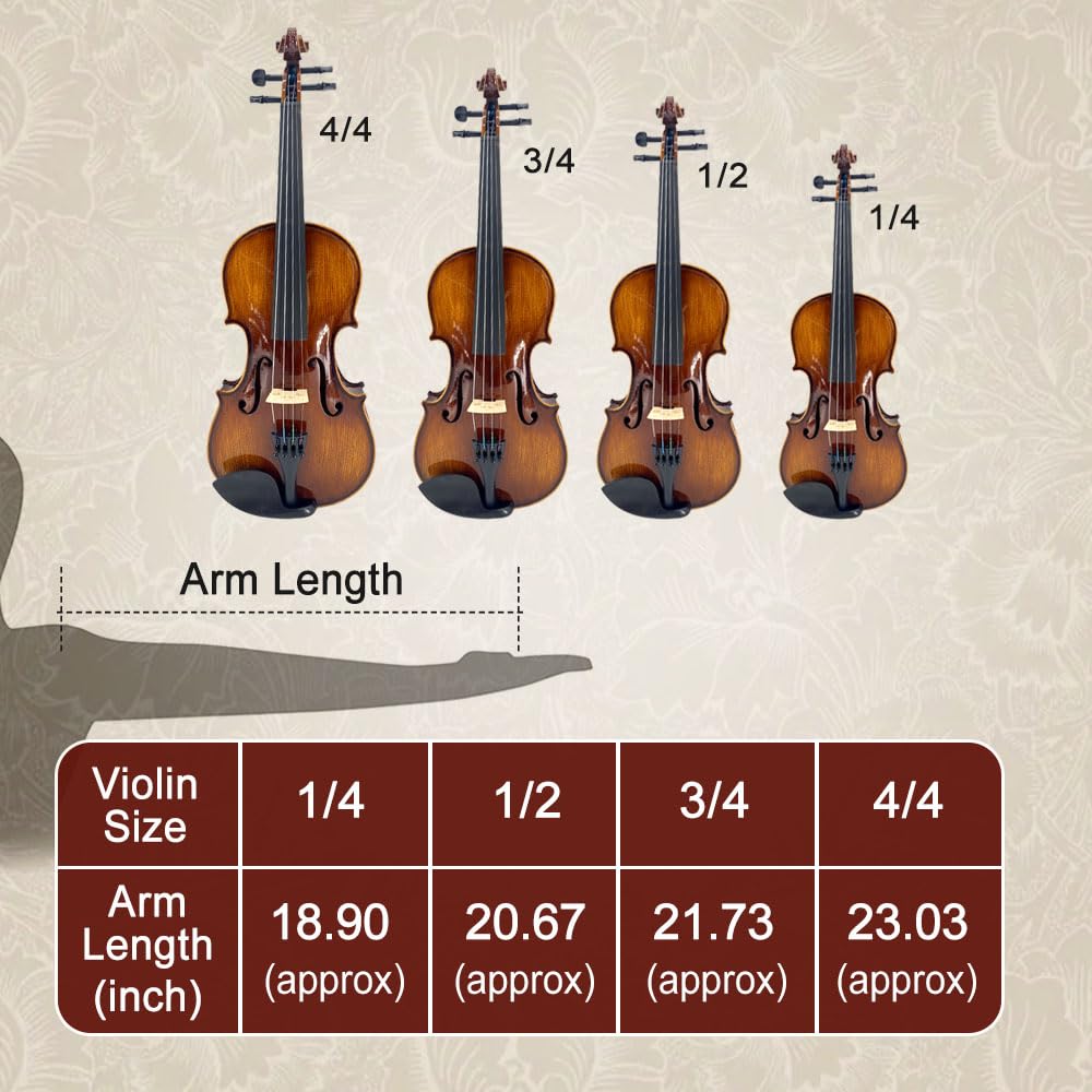 4/4 Violinen-Set in voller Größe für Erwachsene, Violinengeigen-Set für Anfänger, mit Schulterstütze, Bogenbrücke, Hartschalenkoffer und extra 4 Saiten