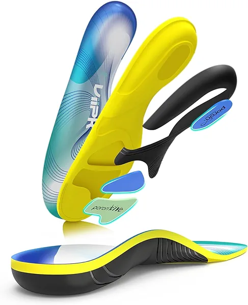 Gviipk Upgraded Plantar Fasciitis Insoles, 240lbs Heavy Duty Work Boot Insoles for Men, Arch Support Orthotics Inserts, Athletic Gel Shoe Inserts for Pain Relief, Flat Feet, Standing All Day - L