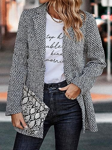Women's Jackets Fashion Women's Lapel Collar Blazer - Casual Button Front Long Sleeve Jacket Jackets & Coats (Color : Black and White, Size : Medium)3