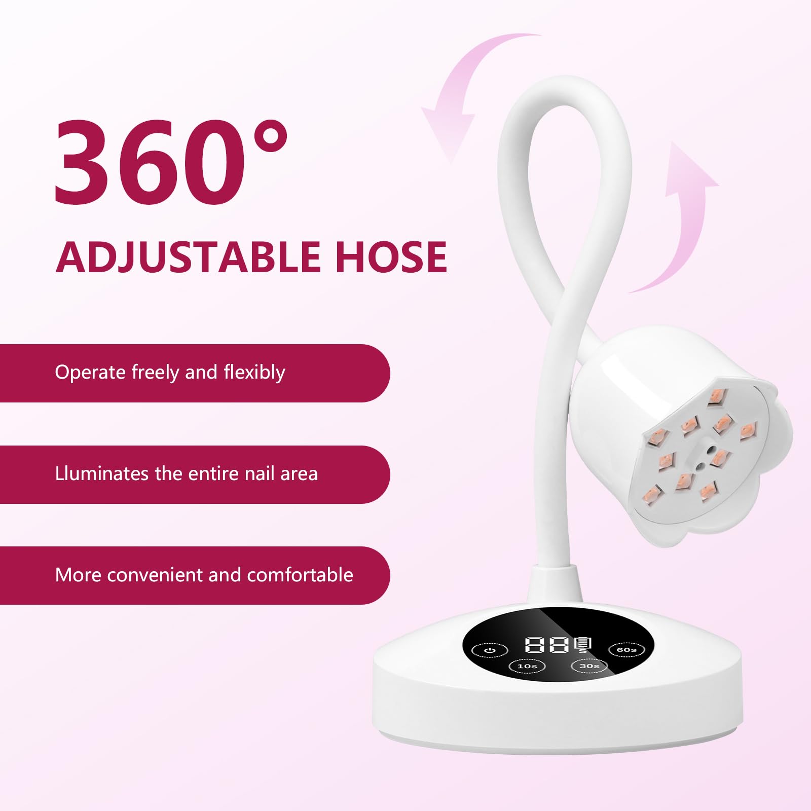 Makartt Lampada UV LED per unghie, a collo di cigno, senza fili, 30 mW/cm², ricaricabile, con 4 timer e sensore automatico, lampada a collo d'oca ad asciugatura rapida, per manicure fai da te