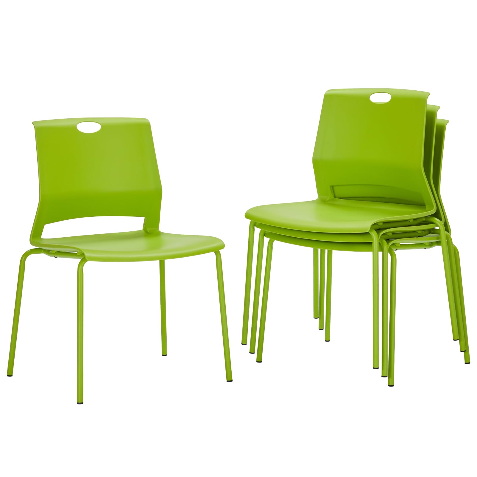 Sidanli Stackable Office Chairs, Green Guest Chairs with Comfortable Streamline Seat, Stacking Chairs No Wheels for Conference Room, Set of 4.