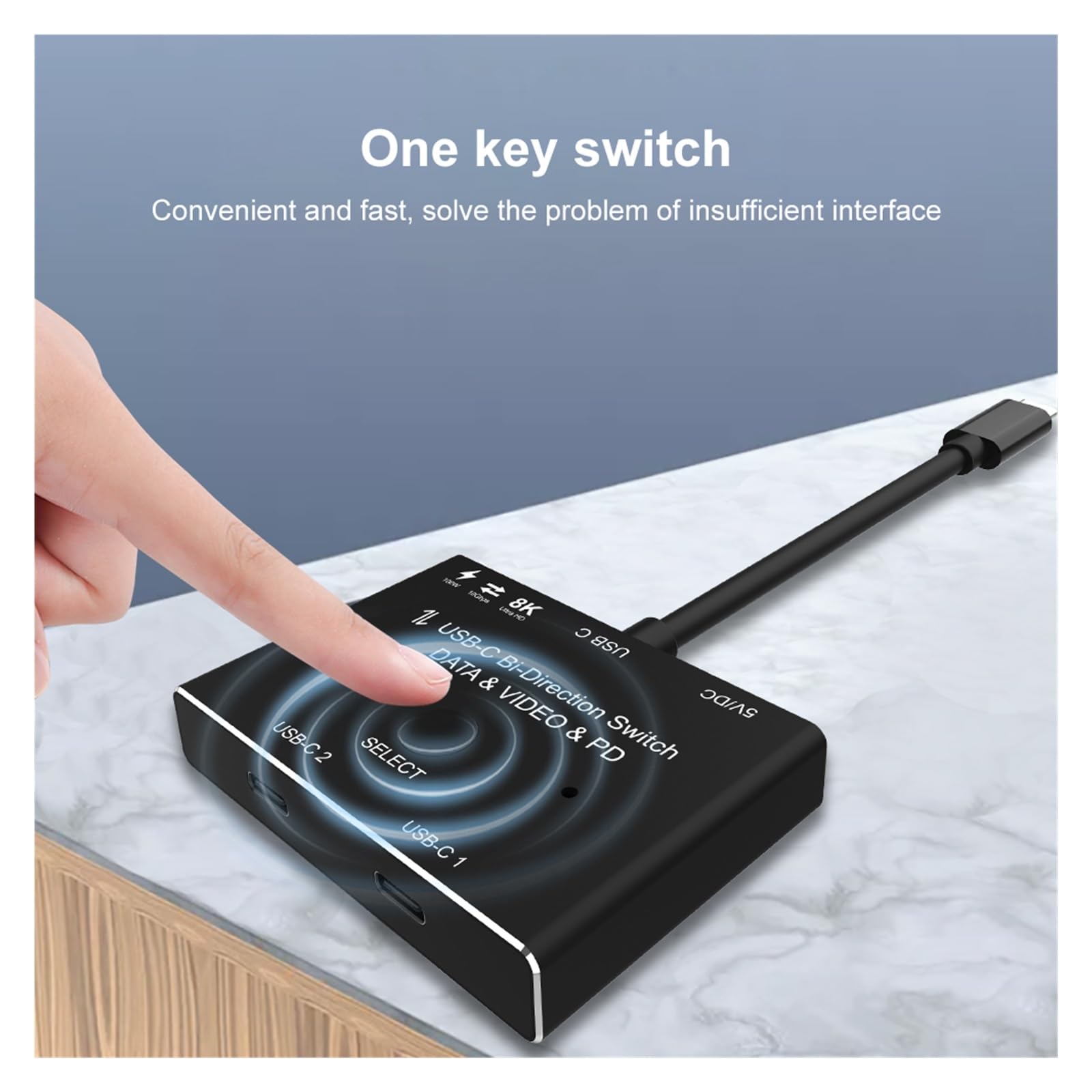 1x2/2x1 USB C KVM Dwukierunkowy przełącznik 3.1 Splitter Przełącznik danych wideo 8K @ 30 Hz PD 100 W