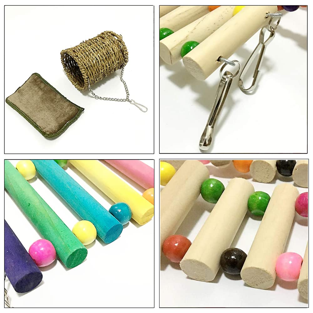 Hámster Juguete, 3 Piezas Hamster Accesorios Madera Natural, Escalera Columpio Hamaca Colgante para Columpiar Masticar Trepar y Dormir para Mascotas Pequeñas Hámster Rata Jerbos Cobayas Loro