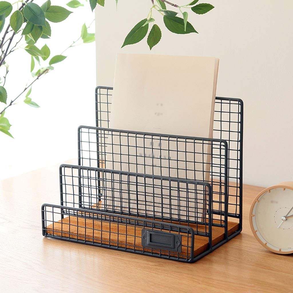 Scaffale per Libri a 3 Scomparti, portariviste da scrivania per classificatore di File, portaoggetti in Ferro battuto, Verticale, per classificatore di File, portaoggetti (B)