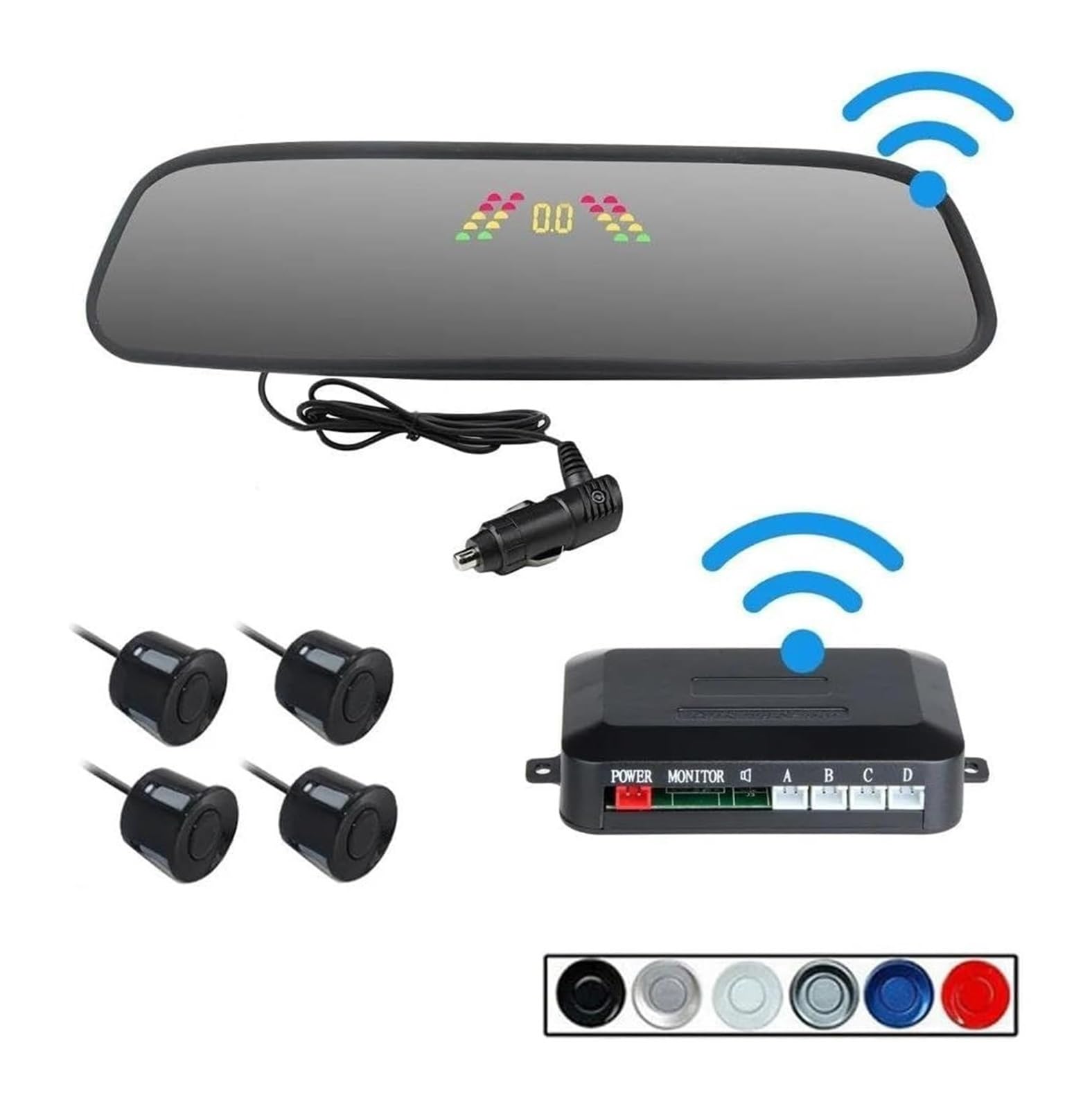Rétroviseur Radar Recul pour Voiture avec Capteur Stationnement Détecteur Étanche Système De Radar De Recul(Grey)