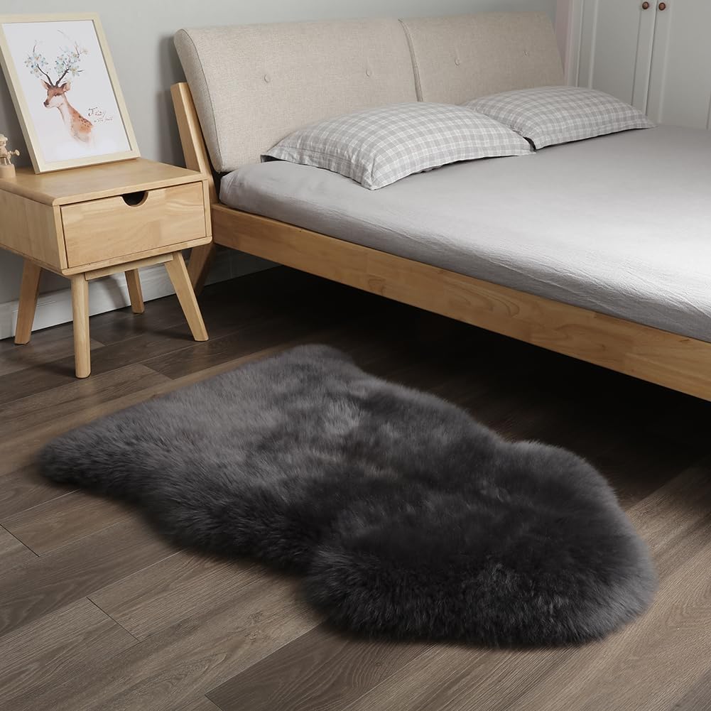 Genuine Australian Sheepskin Rug Steel Grey Sheep Skin Rugs Single Pelt Natural 2ft X 3ft (60 cm X 91.4 cm) | Gray Natural Sheep Skin Throw