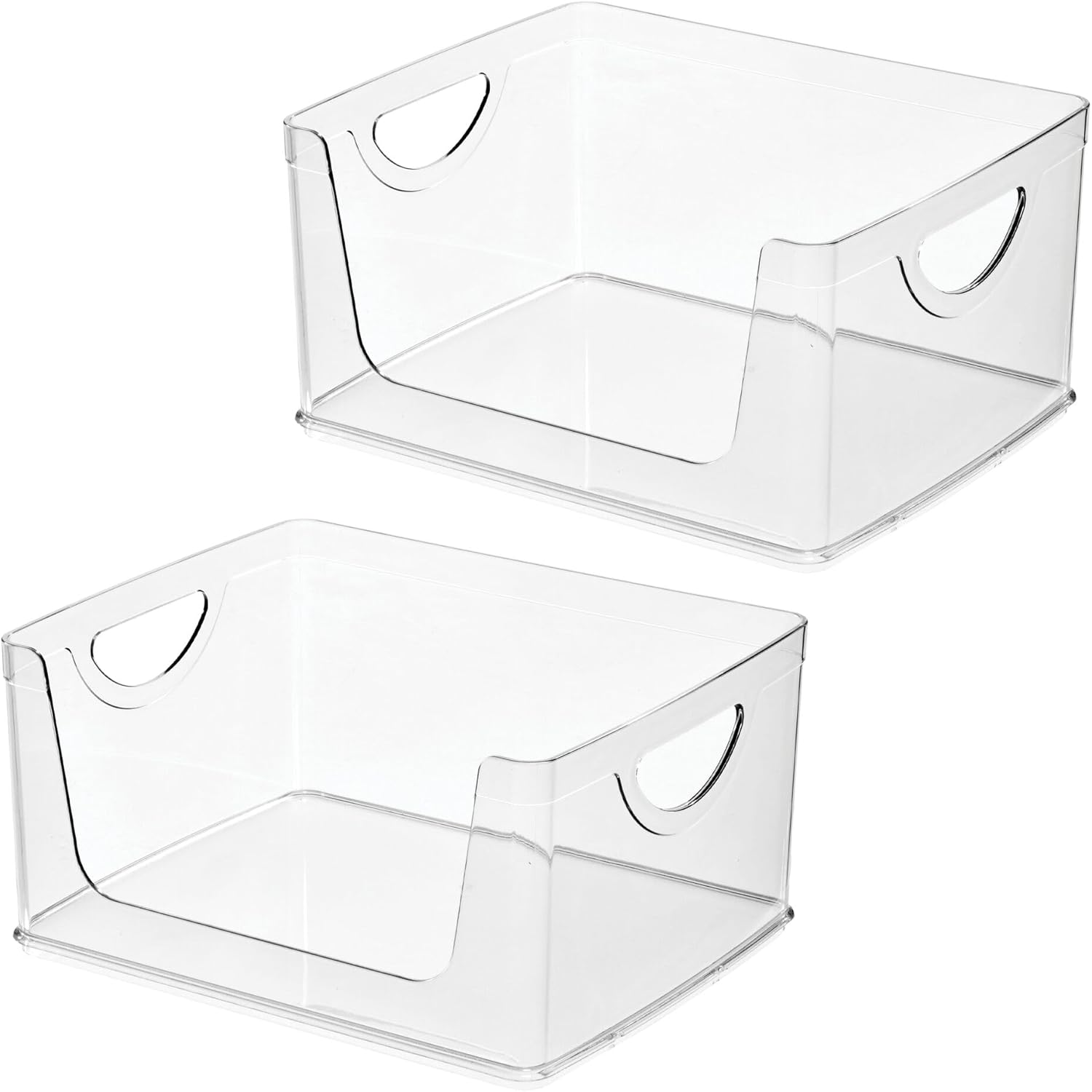 iDesign Stackable Open-Front Storage Bins with Handles for Kitchen and Pantry - Set of 2 - Clear Pack of 2