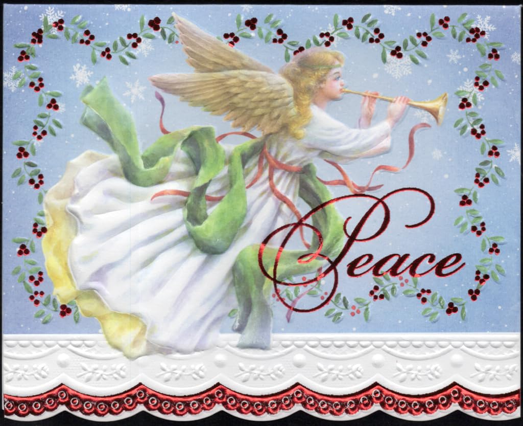 Poster Foundry Christmas Holiday Angel Boxed Note Cards by Carol Wilson. 10 embossed 4x5 Die-Cut Notecards and Matching Envelopes in Decorative Gift Box with Magnetic Flap. NCPX2601