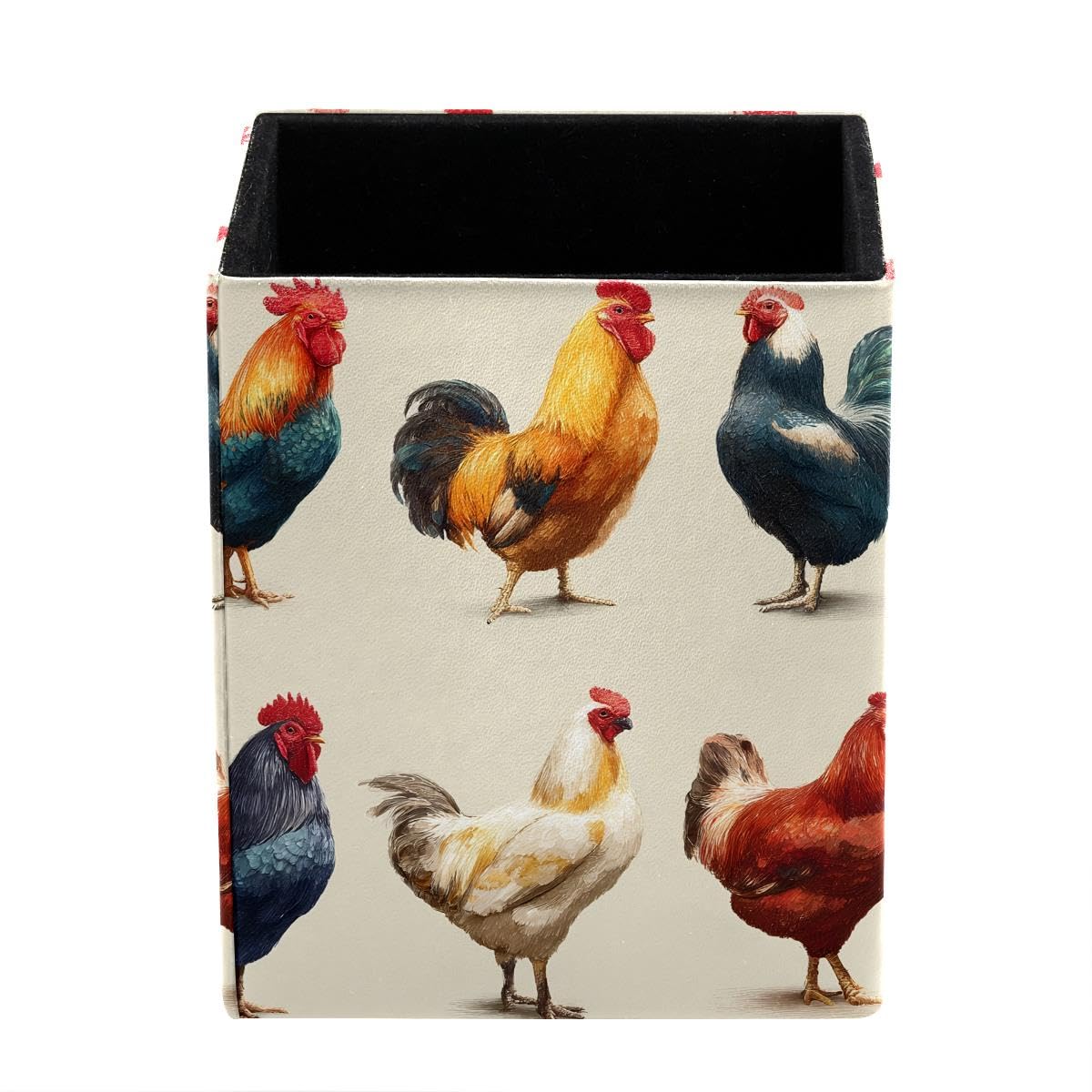 Chicken Rooster Hen Pen Holder Pen Pot, Square Pencil Cup for Desk