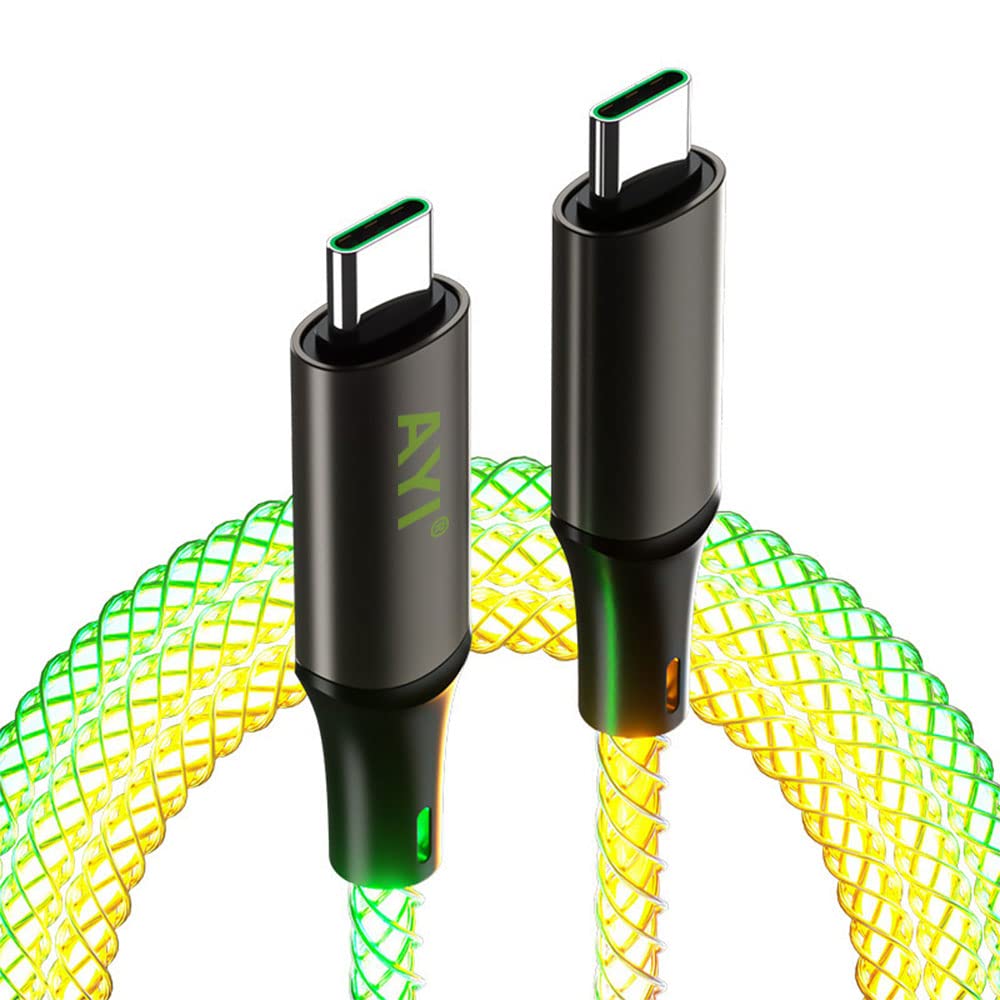 AYI RGB Colorful USB Type C to Type C PD 60W Fast Charging Cable Phone Charger High Data Speed Visible Cool LED Current Flowing for All USB C