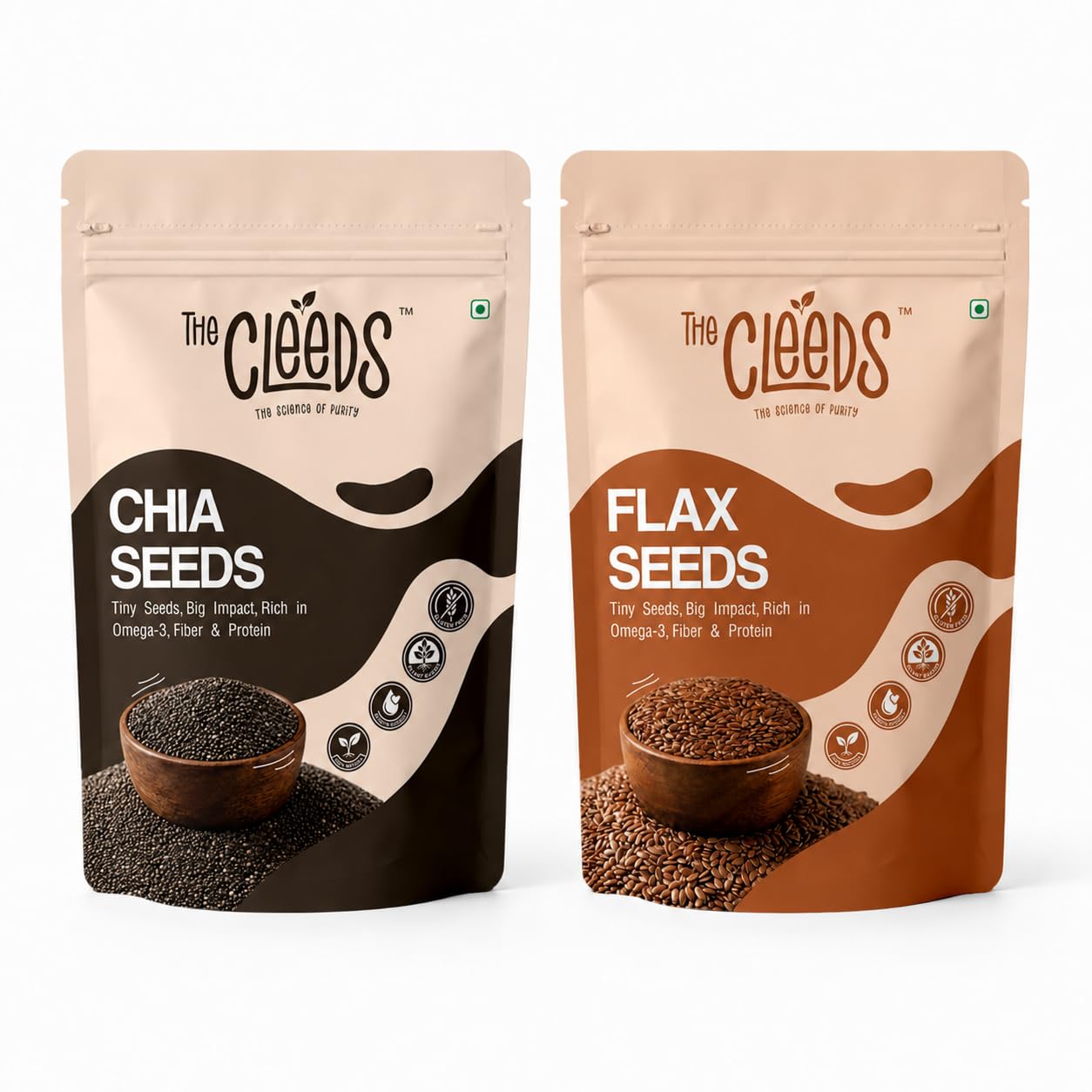 The Cleeds Edible Seeds Combo 400 g | Chia Seeds + Flax Seeds | Superfood Seeds for Healthy Eating | Rich in Protein & Fiber (200 g Each) (Pack of 2)