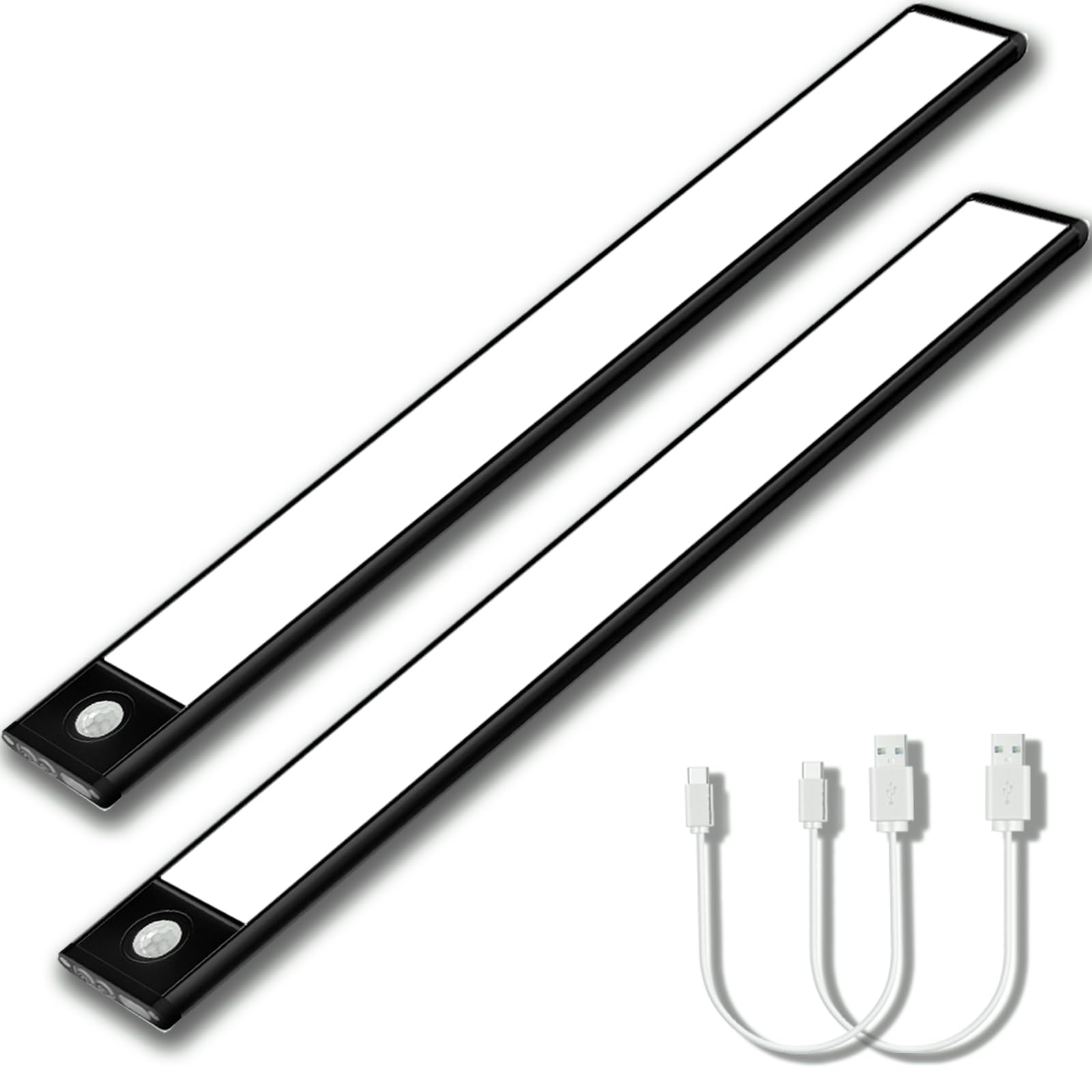 LED Under Cabinet Lighting 2 Pack, Motion Sensor Light Indoor, 3000mAh Rechargeable Dimmable Closet Lights, Kitchen Night Lights 74 Lamp Bead Under Counter Light for Wardrobe, Closets, Cupboar