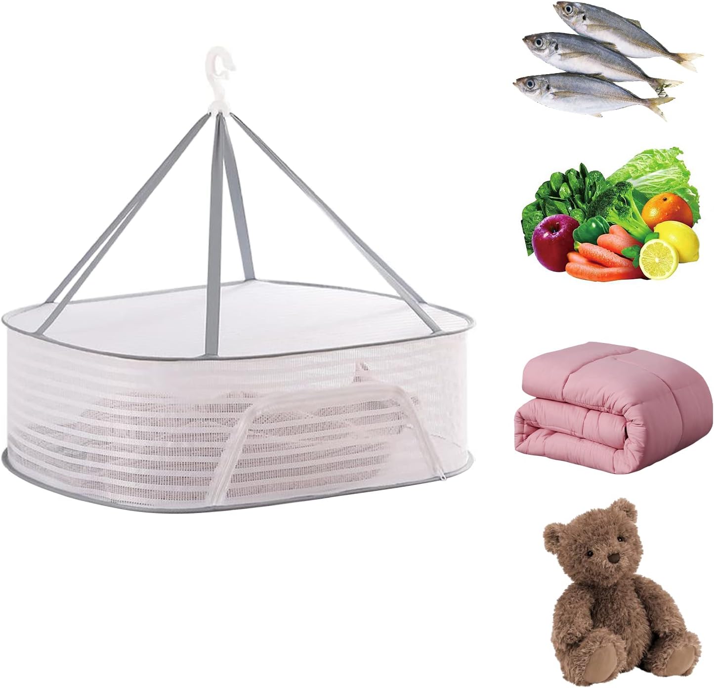 Occuwzz Food Dryer,Foldable Mesh Basket Dryer Net,Herb Drying Rack,Food Dehydrator,Hanging Drying Net for Drying Herbs,Fruits,Vegetables,Fish (1 tier)