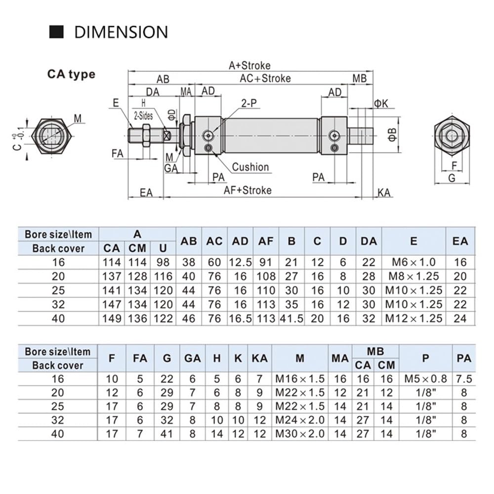 Luftschieberbaugruppe MA Doppeltwirkender Mini-Pneumatikzylinder, Präzisions-Einkolben-Reibungswiderstands-Pneumatikzylinder, 1 Stück(175MM*25MM)