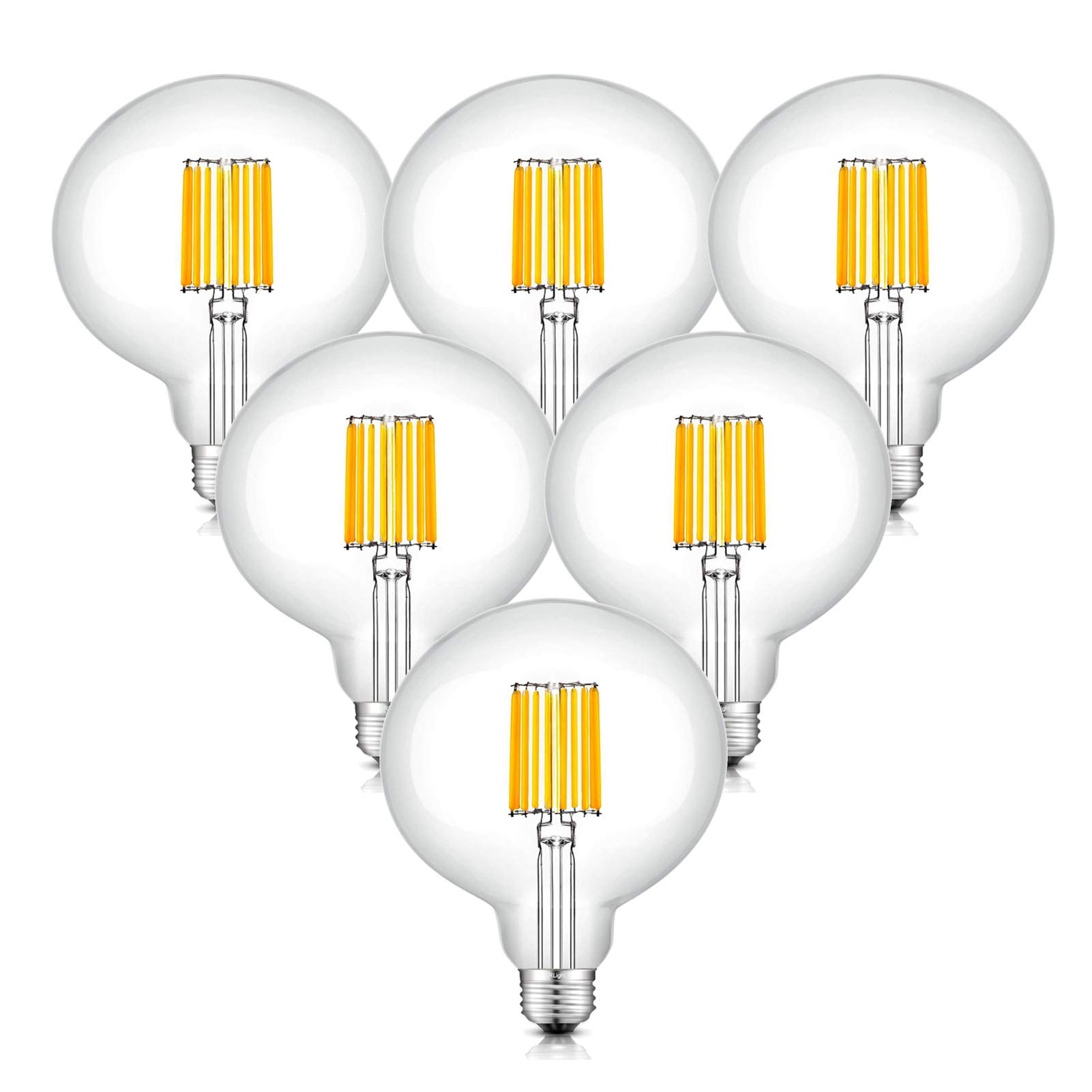 Ampoule LED Edison 12 W Blanc Chaud G125 Ampoule à l'ancienne, équivalente à 120 W à incandescence, Ampoules à filament rétro G125, Bouche à vis E27/Verre transparent/Lot 6