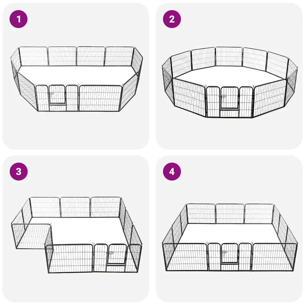 Parque para perros con 12 paneles de acero con recubrimiento en polvo, 80 x 60 cm, color negro, con puerta batiente, cerrojo de seguridad, plegable, portátil, para exterior, interior, jardín