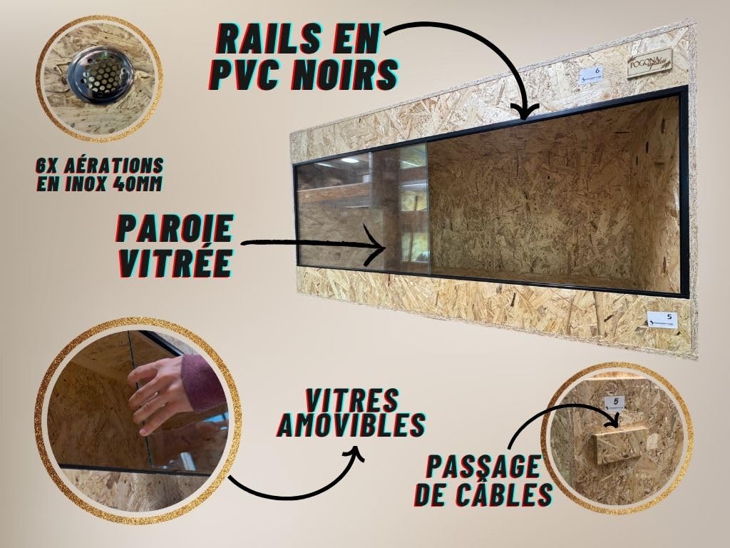 Terrarium OSB 3 120x60x60 cm en Bois pour Reptiles avec Vitres Coulissantes en Verre et Aérations en INOX