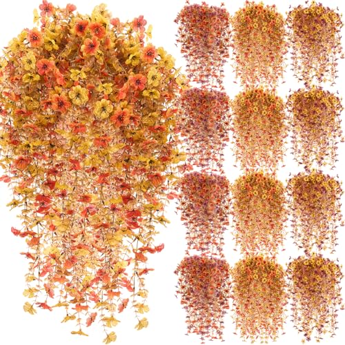 Hoteam 12 Pack Artificial Fall Hanging Flowers Plants for Outdoors