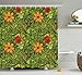 Produktbild tgyew Floral Shower Curtain, Funky Flower Foliage Bush with Fractal Retro Jungle Art Design, Fabric Bathroom Decor Set with Hooks, 60W X 72L Inche Long, Vermilion Marigold Olive Green