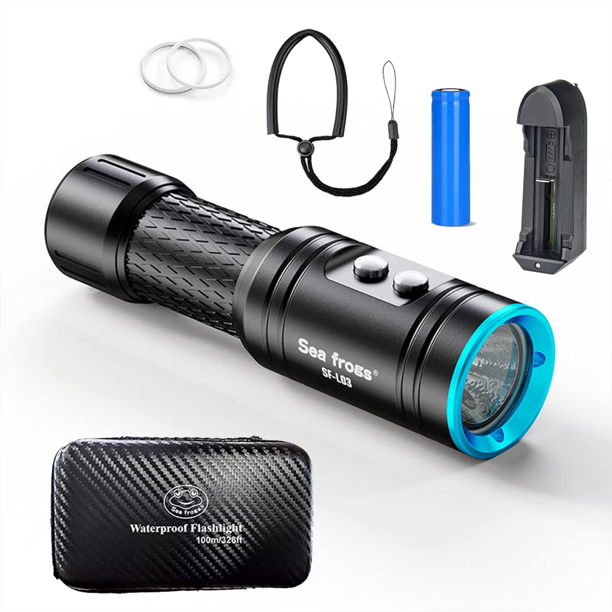 ElectronGeek Seafrogs IPX8 Diving Torch 1000 Lumen High Brightness 100 Meters Depth Waterproof Flashlight Deep Sea Scuba Light
