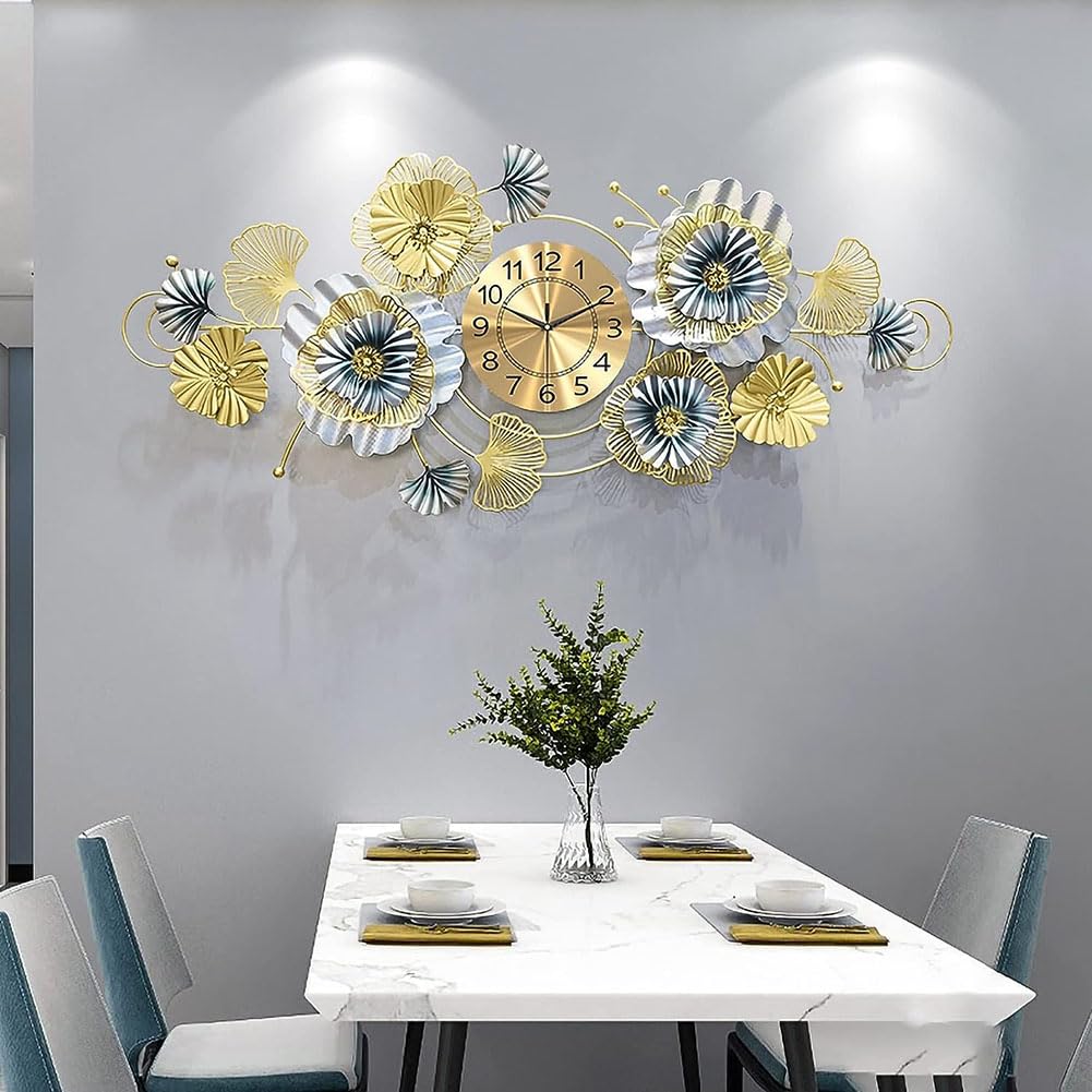 Duży, Cichy, Nowoczesny, Metalowy, Luksusowy, Dekoracyjny Zegar Ścienny 3D, Elegancki, Kuty, Żelazny Zegar Ścienny Z Liściem Miłorzębu, Zegar Ścienny Do Salonu, Sypialni,